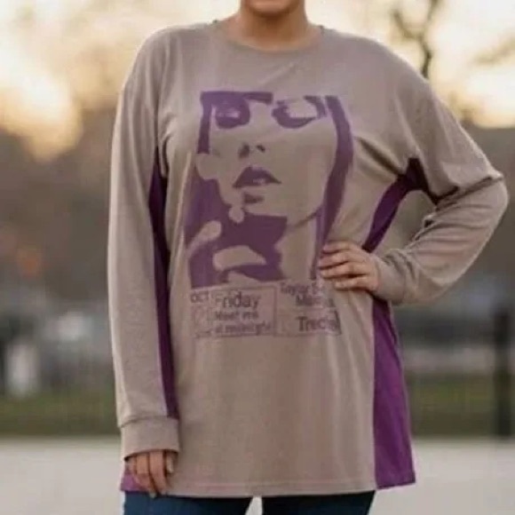 Tops - Taylor Swift Midnights Graphic Long Sleeve Top in Maroon and Tan